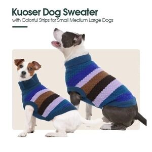 Kuoser Dog Sweater XLARGE Multi color Cable Knit Turtleneck Winter Pet Cozy.